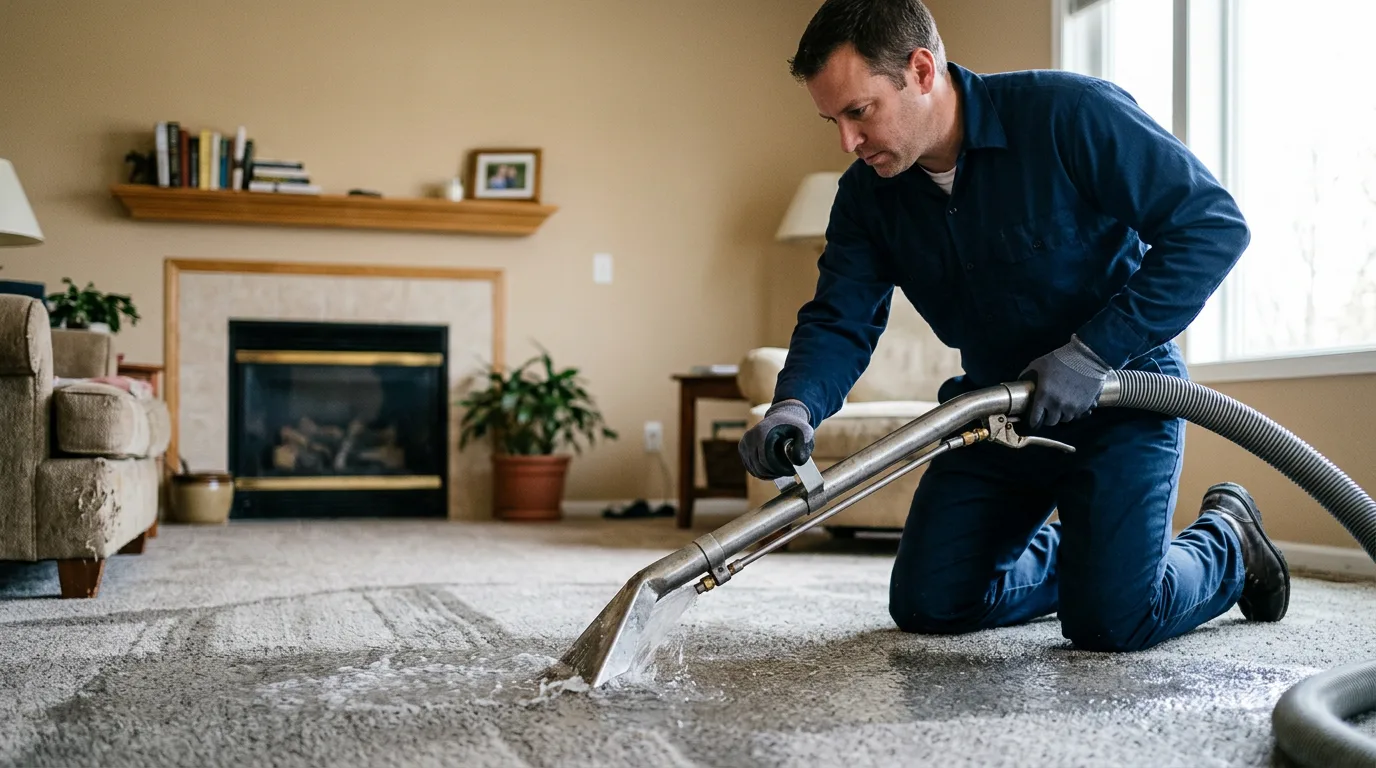 Water damage restoration technician working near Onward, IN